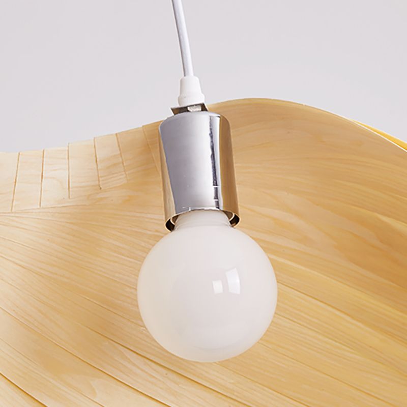 Artistic Shell Suspension Lamp Minimalist Natural Wood 1 Bulb Staircase Pendant Light