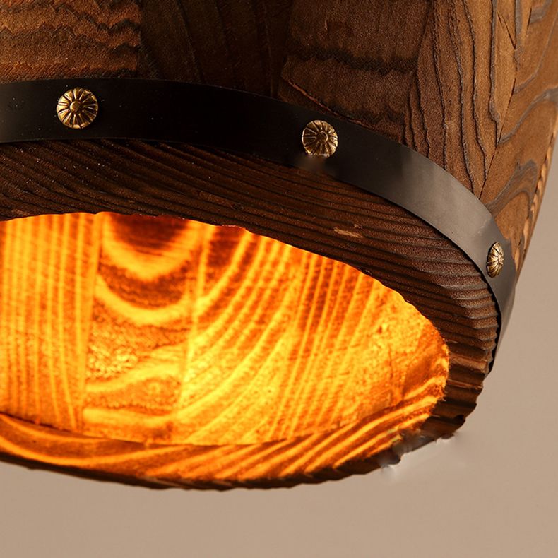 Wooden Barrel Shaped Creative Hanging Light Industrial Style Single Light Suspended Light with 27.5" Hanging Chain