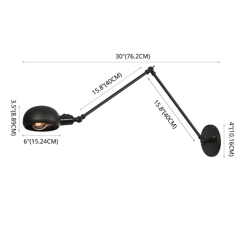 Luz de pared de estilo industrial negro con esmerilizado ARMA SWING ARMA RETRO RETRO LUZ con sombra de metal para tazón