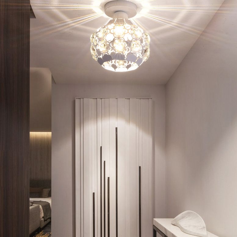 Globe Hallway Ceiling Flush Light Crystal Encrusted 1 Bulb Modern Flush Light Fixture