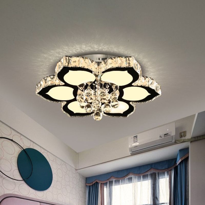 Chrome 18"/26" W LED Flushmount Ceiling Lamp Modernism Crystal Orb Bloom Lighting Fixture for Bedroom