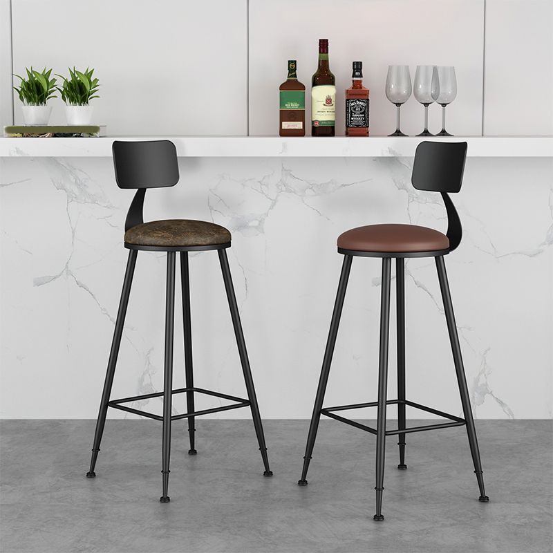 Modern Armless Counter Stool Iron Kitchen Bar Stool with Seat and Pedal