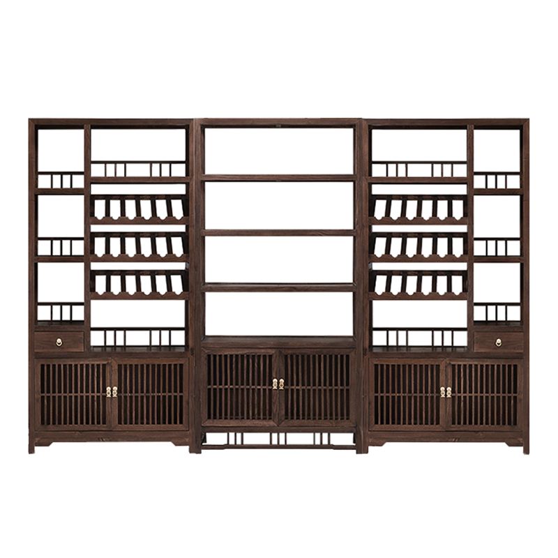 Freestanding Mid-Century Modern Solid Wood Wine Bottle Holder with Shelf