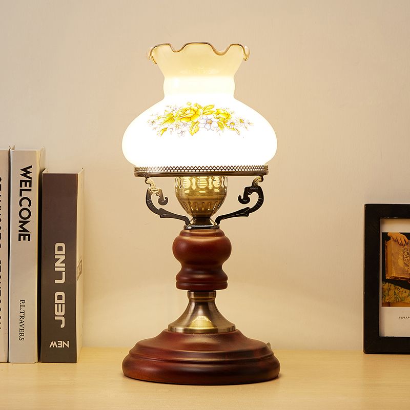 Red Brown Urn Shaped Table Light Countryside Beveled Crystal 1 Head Study Room Nightstand Lamp