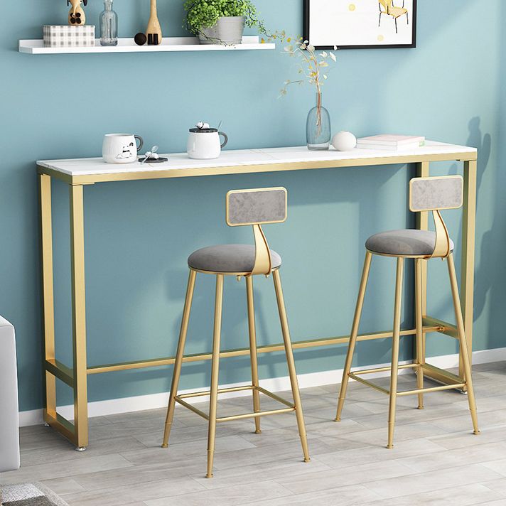 Rectangle Sintered Stone Bar Table Gold and Metal Base Bar Table for Kitchen Living Room