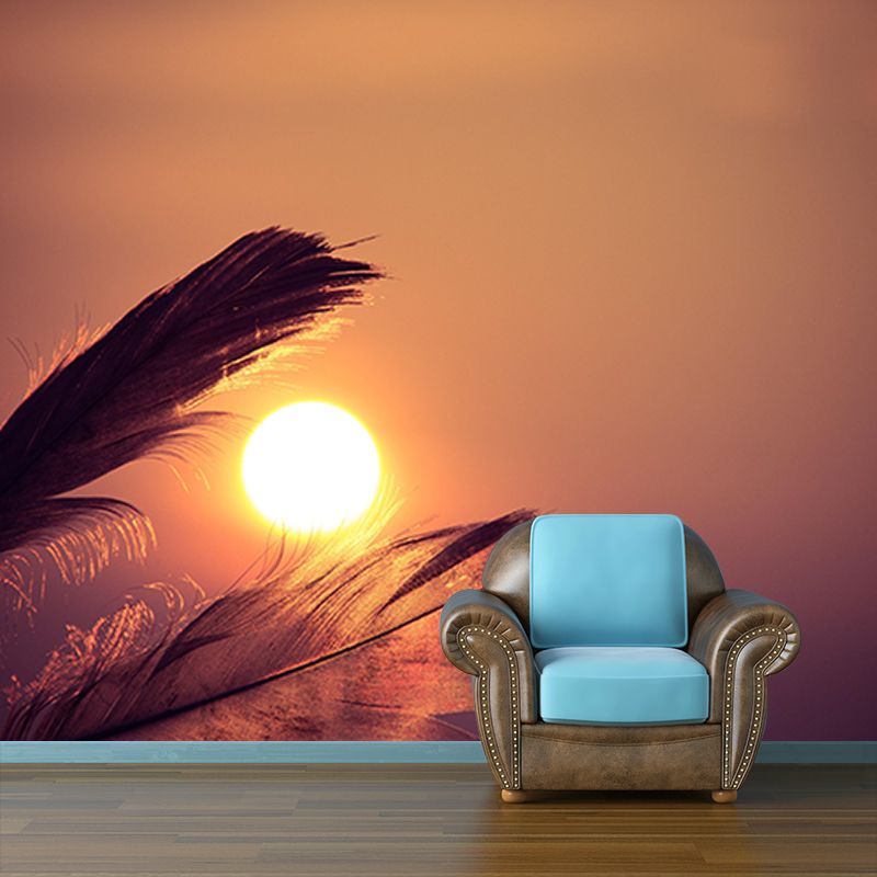 Pleasing Wall Mural Feather Patterned Drawing Room Wall Mural