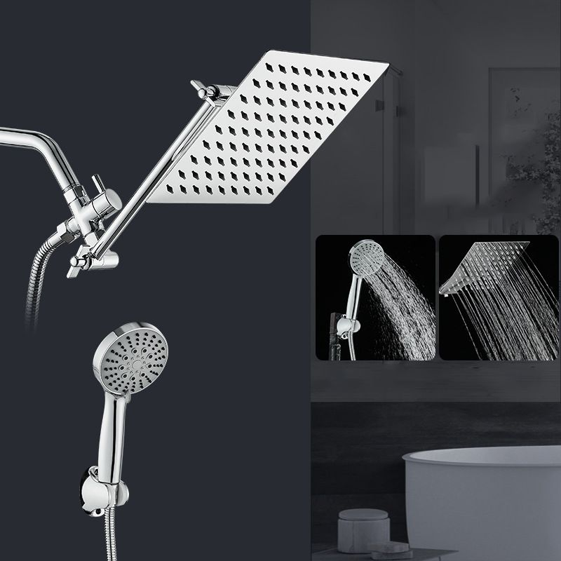 Silver Square Fixed Shower Head Modern Style Wall-Mount Showerhead