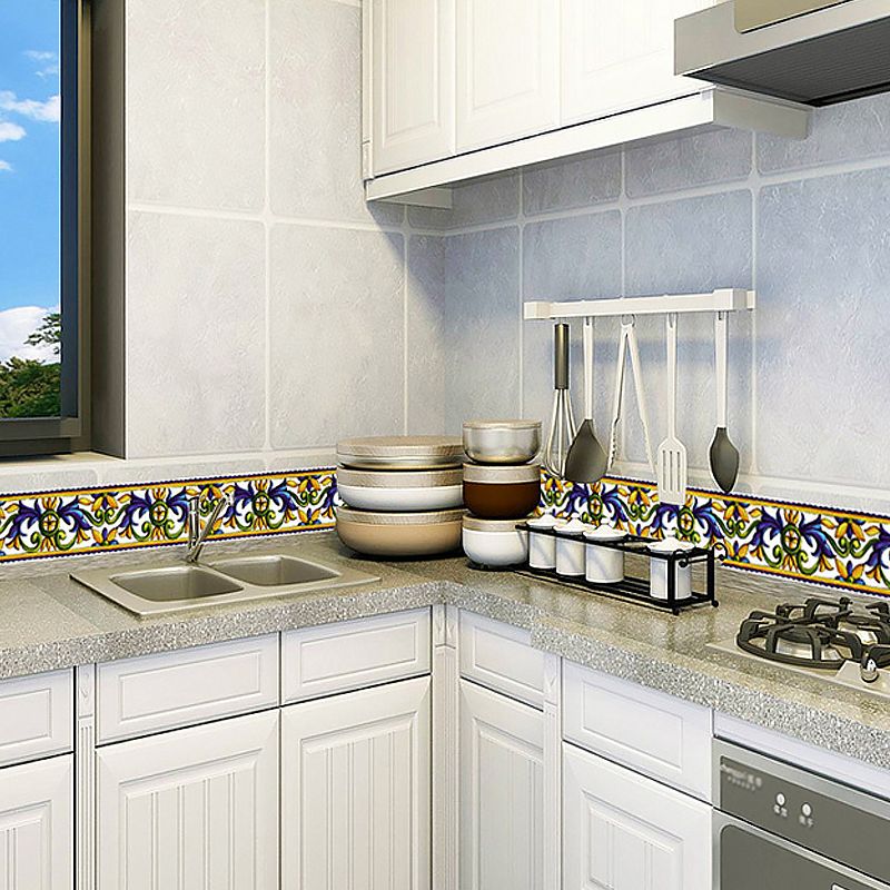 Vintage Scroll Flower Wallpaper Borders Yellow Peel and Paste Wall Art for Home, 2 Pieces