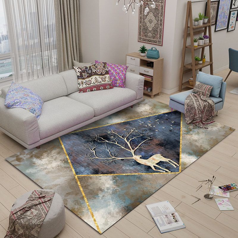 Light Gold Deer Rug Polyester Modern Rug Washable Rug for Living Room