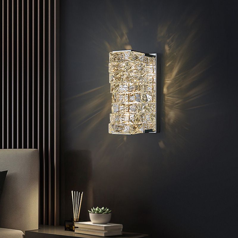 Crystal Wall Mounted Fixture LED Post Modern Wall Light in Chrome & Clear