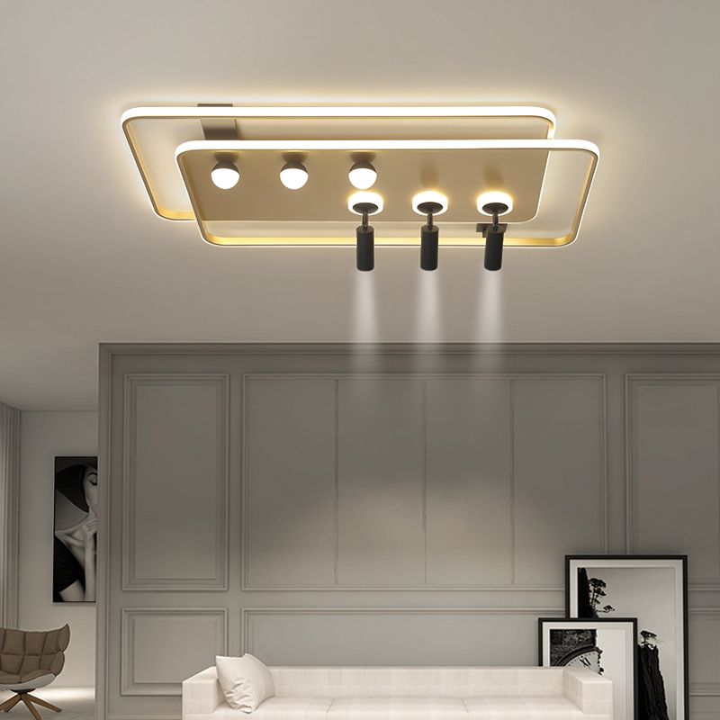 Metal Ceiling Mounted Light Modern Bedroom LED Flush Mount avec 2 Spotlights