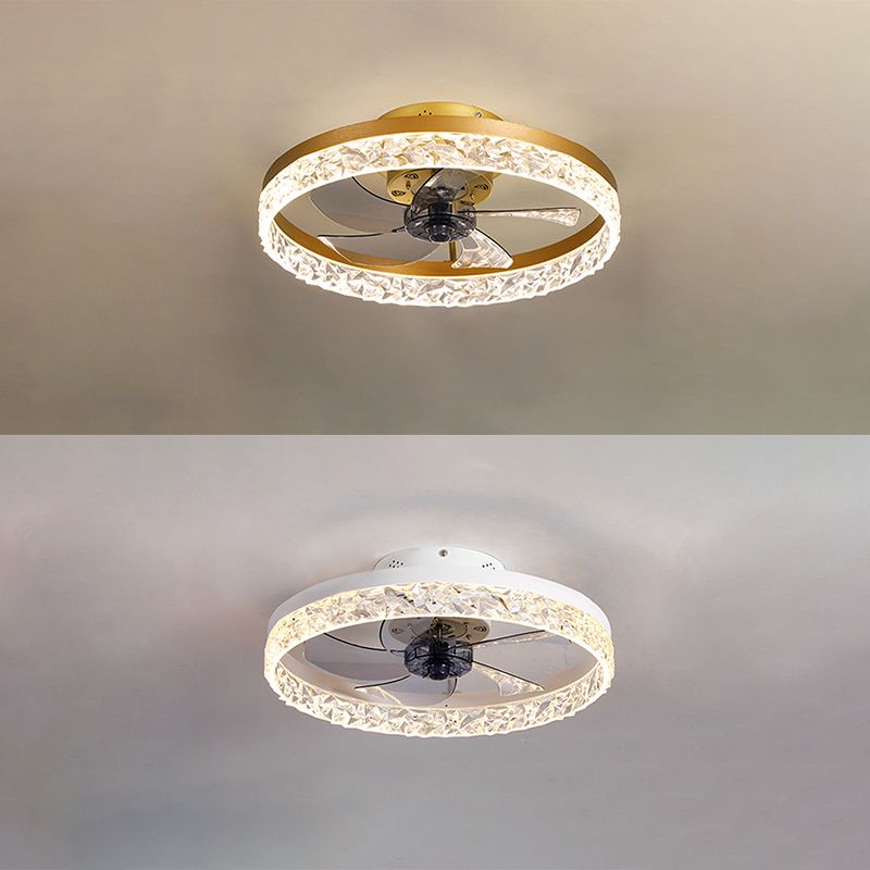 Kristallkreisförmige LED -Deckenventilatoren in der modernen Einfachheit Schmiedeeisen Flush Mount für Innenräume
