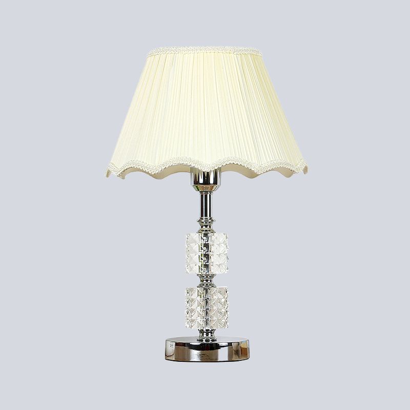 White Flared Study Lamp Modernist 1 Head Fabric Table Light with Faux-Braided Detailing