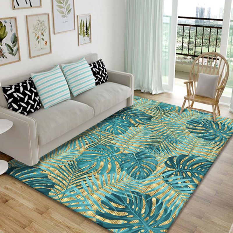 Modernist Botanical Pattern Rug Multicolor Polyester Rug Non-Slip Backing Washable Pet Friendly Carpet for Home