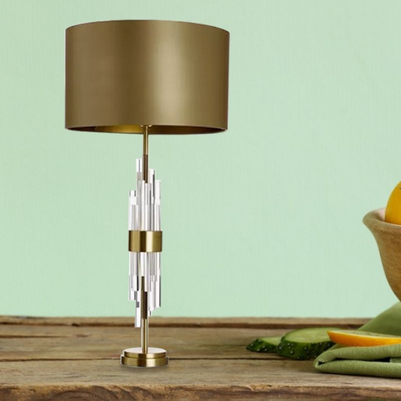 Table à tambour en or Lumière minimaliste 1-Light 13 "/ 15" de large table de chevet de tissu avec accent cristallin prismatique