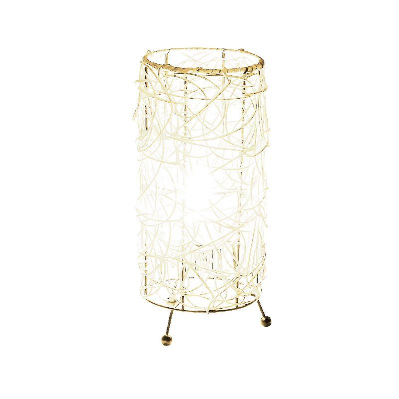 Chinese Cylindrical Desk Light Bamboo 1 Bulb Task Lighting in White/Coffee for Living Room