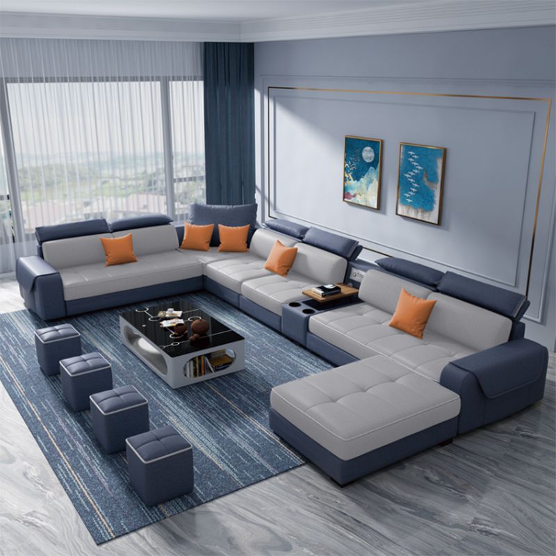 Contemporary Faux Leather Modular Sectional with Square Arms