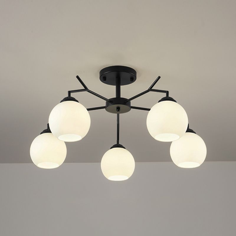 Black Shaded Semi Flush Light Fixture Simplicity Glass Living Room Semi Flush Mount Light