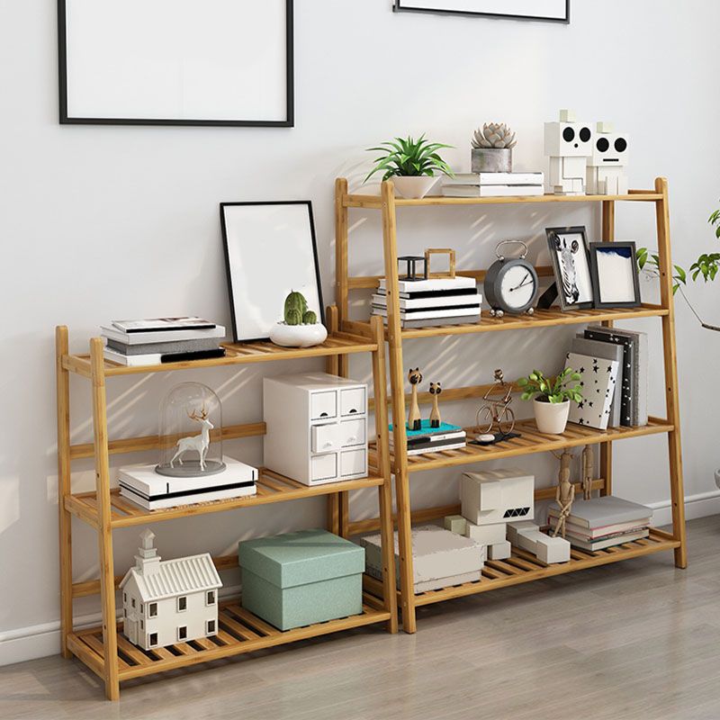 Contemporary Open Back Bamboo Bookshelf Ladder Bookcase with Shelves