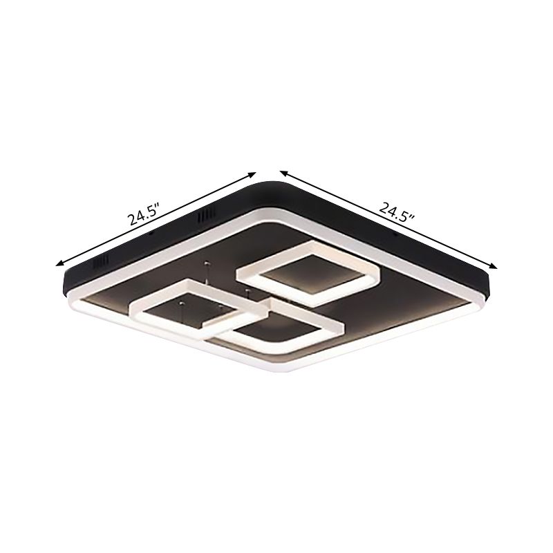 16.5"/20.5"/24.5" Wide Acrylic Square Semi Mount Lighting Modern LED Black Ceiling Flush Light Fixture in Warm/White Light