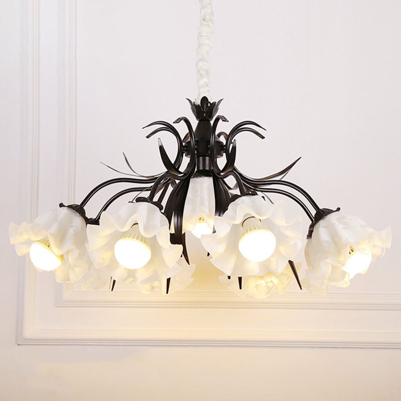Estilo pastoral lámpara de lámpara floral crema ligera de vidrio colgante para comedor para comedor