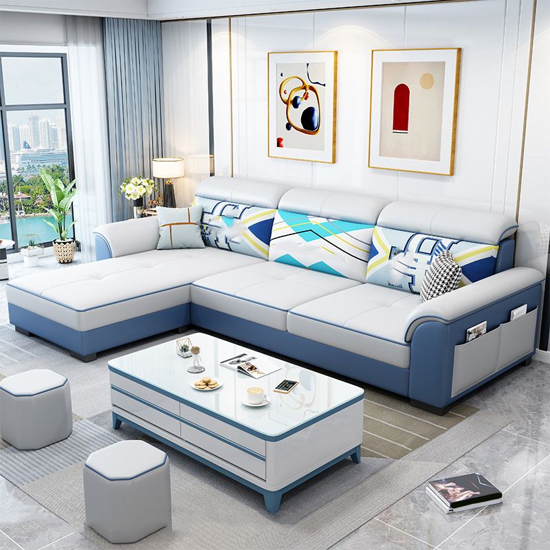 57" Wide Scandinavian Sectional Sofa Reversible Leather Sectional