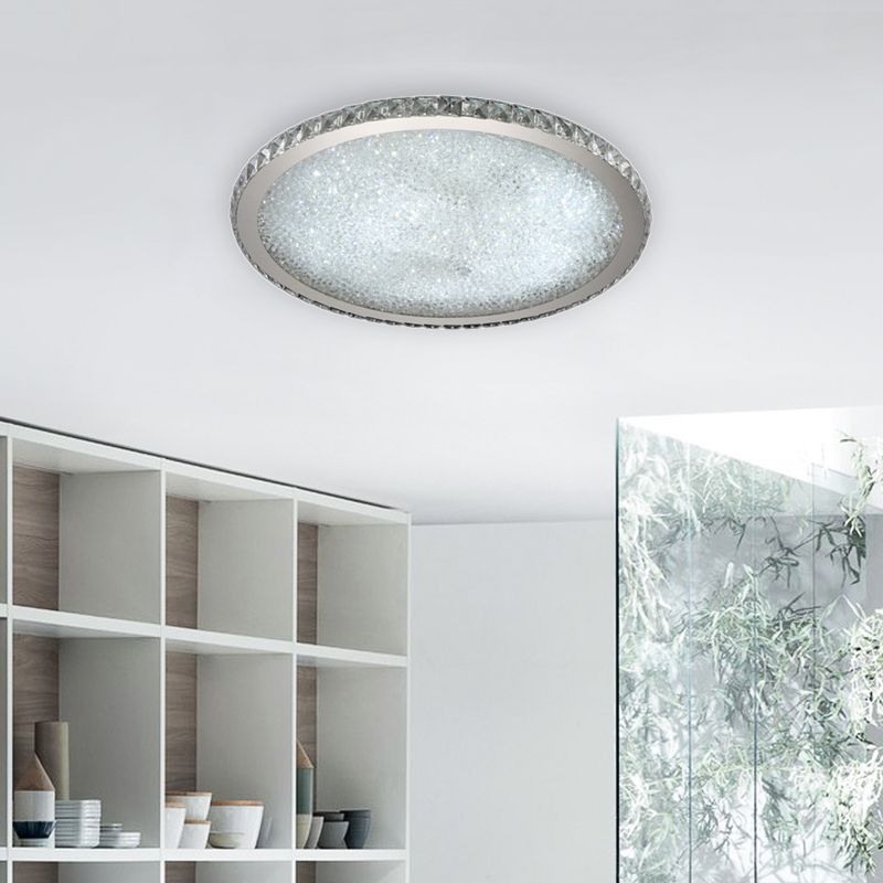 Plafonnier circulaire moderne à 1 lumière en cristal clair/ambre de 8,5"/14"/18" de large, luminaire de plafond à LED en lumière chaude/blanche