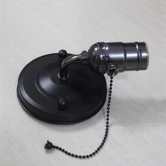 1 Light Wall Sconce Industrial Vintage Open Bulb Metal Wall Lighting with Pull Chain in Black/Silver for Bedroom