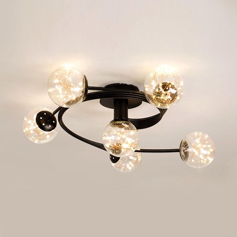 6-Lights Globe Glass Ceiling Light Simplicity Modern Style Flush Mount Light for Bedroom