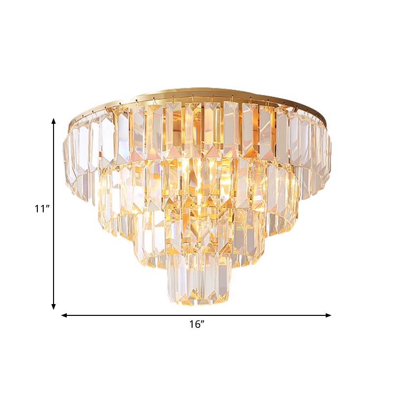 16"/19.5" Dia Tiered Flush Mount Lamp with Crystal Block Vintage 5/6 Heads Flush Ceiling Light in Gold