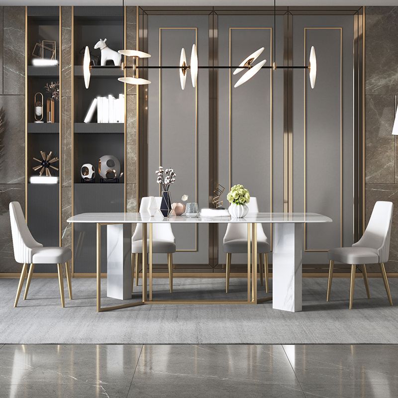 Glam Dining Room Set 1/4/5/7 Pcs Stone Top Dining Table with Upholstered Chairs