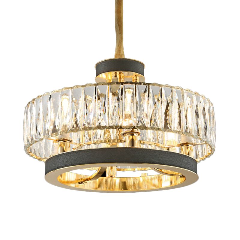 Crystal Encrusted Circle Hanging Lamp Modernism 5-Light Living Room Ceiling Chandelier in Black