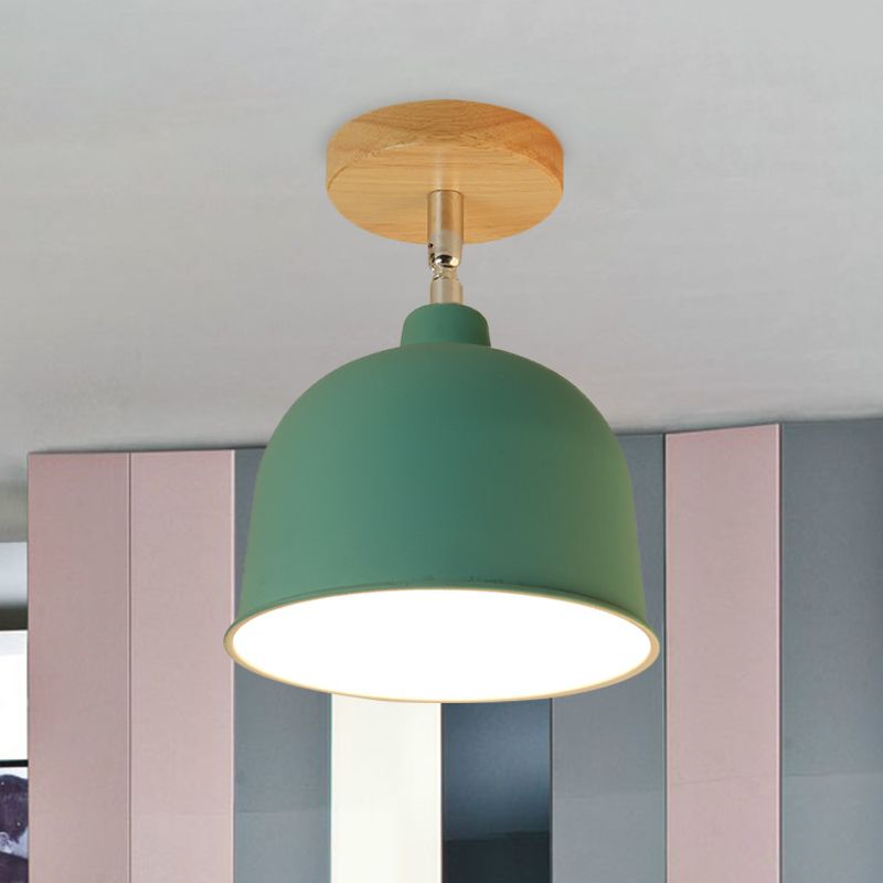 Lámpara de techo semiempotrada de 1 bombilla, color amarillo/verde, moderna lámpara de cúpula metálica montada en el techo para dormitorio