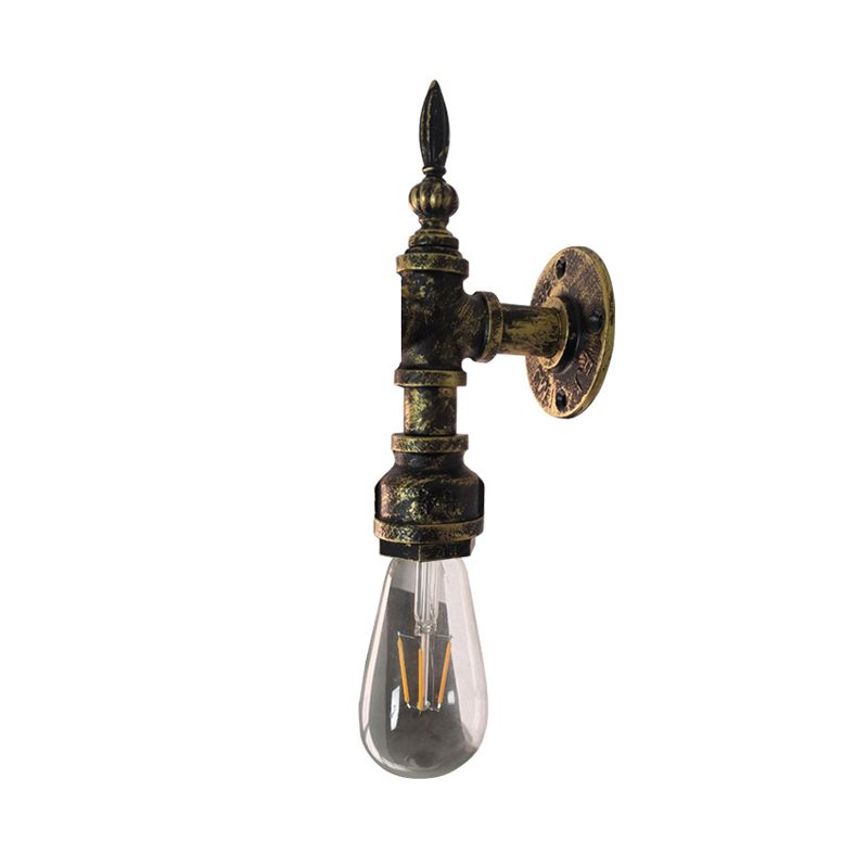 Exposed Bulb Bedroom Wall Lighting Industrial Style Iron 1 Bulb Bronze/Rust Wall Sconce Lamp with Pipe