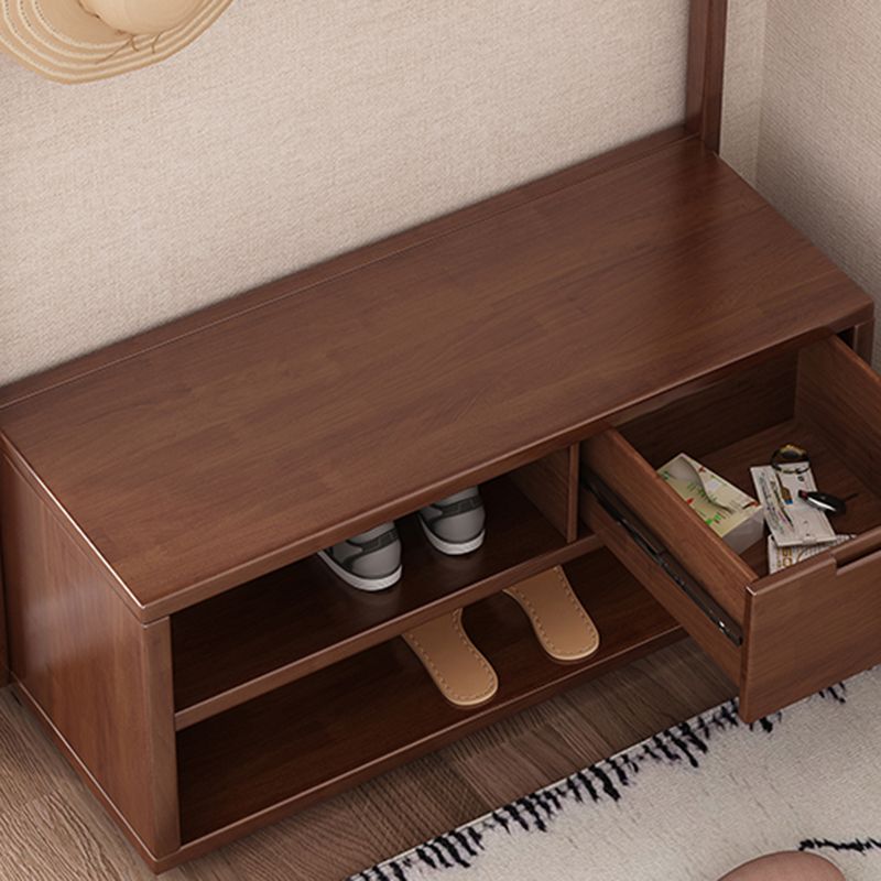 Contemporary Style Coat Hanger Hooks Design Solid Rubberwood Coat Rack with Drawer