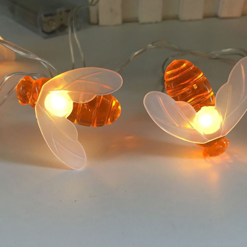 16.4ft Plastic Bee Shape Solar String Lamp Art Decor 20 Bulbs Orange LED Fairy Lighting