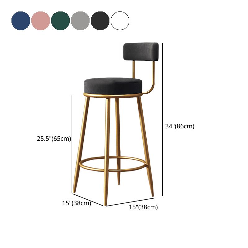 Nordic Armless Backrest Counter Stool Iron Kitchen Bar Stool with Velvet Cushion