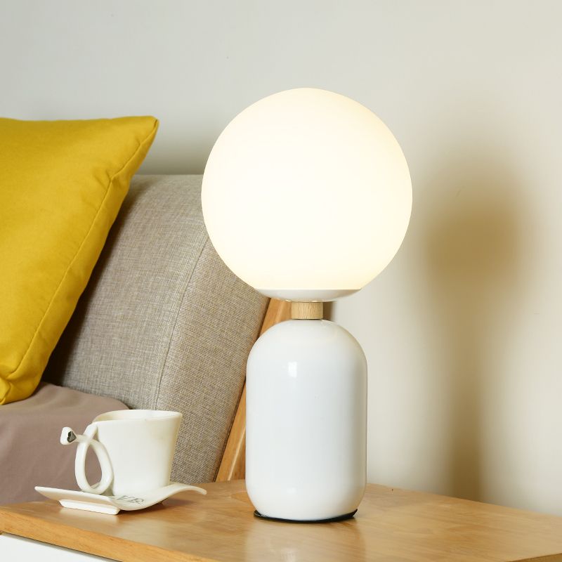 Lampe de table de nuit en verre blanc global nordique 1-bulb gris / blanc / rose lecture livre clair avec base de cylindre