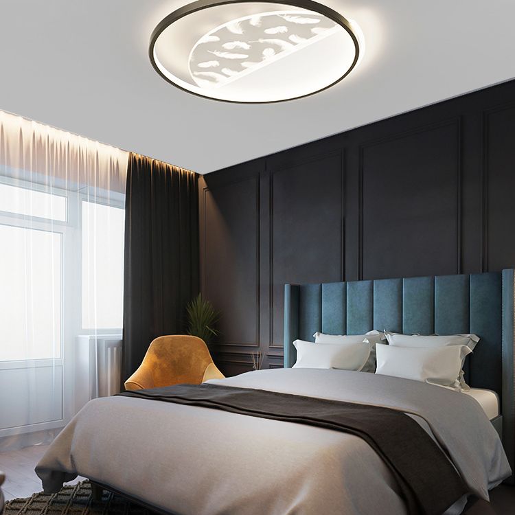 Modern Romantic Feather LED Ceiling Light Geometric Wrought Iron Ceiling Fixture for Bedroom