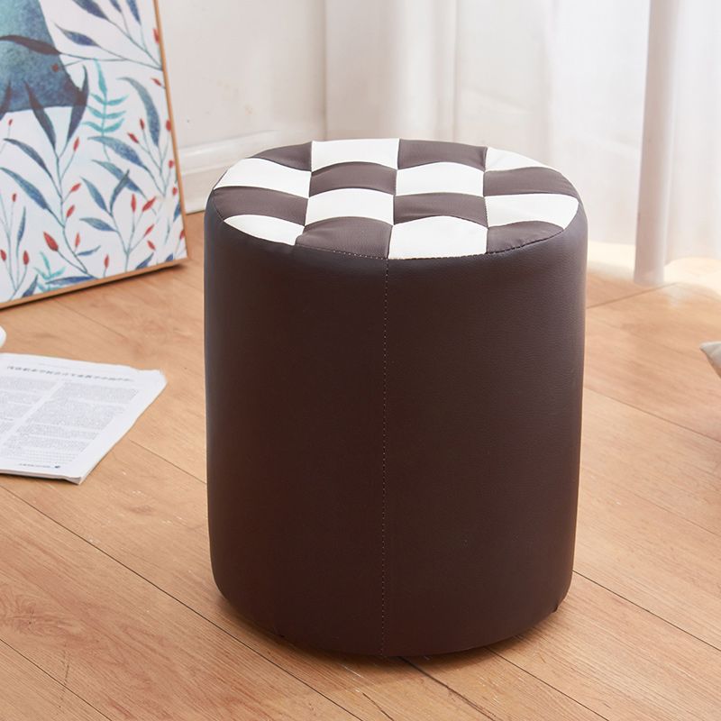 Contemporary Pouf Ottoman PU Leather Upholstered Tufted Square Pattern Round Ottoman