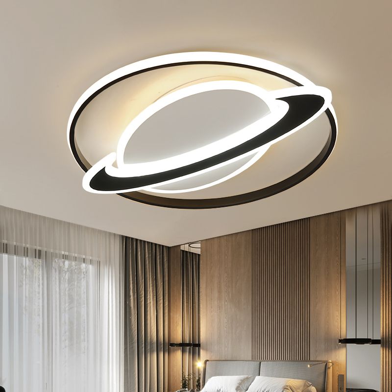 Planet Kids Bedroom Flushmount Lighting Acrylic Minimalist LED Ceiling Light in Black