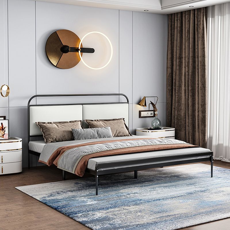 Metal Slat Bed 79 inch Wide with RectangularUpholstered Headboard