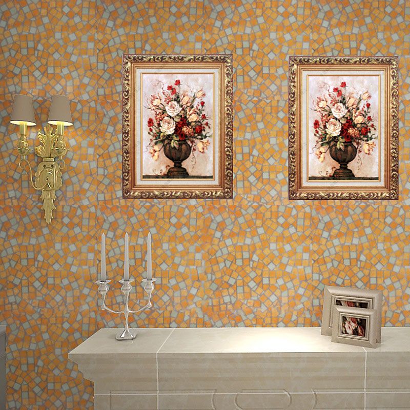 Mosaic Look Wall Art for Kitchen Grid Wallpaper Roll in Yellow, Stain-Resistant, 96.8 sq ft., Peel and Stick