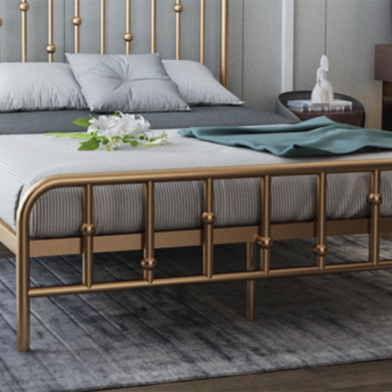 Glam Slat Bed Rectangular Spindle Headboard with Metal Legs Bed