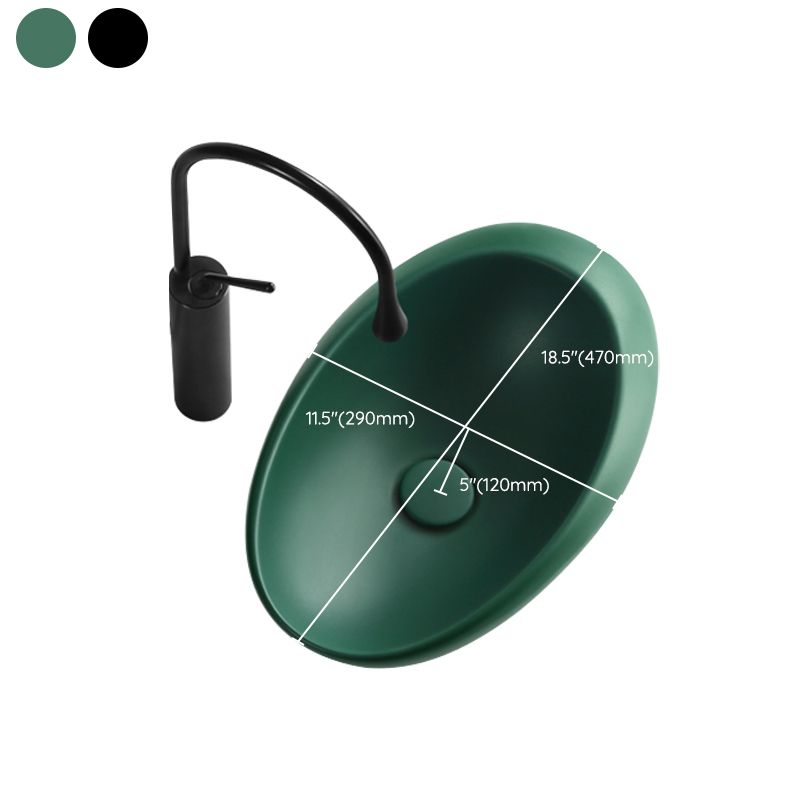 Modern Bathroom Sink Porcelain Pop-Up Drain Oval-Shape Vessel Lavatory Sink