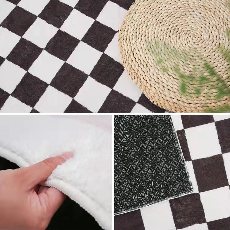 Simplicity Plaid Area Rug Polyester Carpet Non-Slip Backing Rug for Home Decoration
