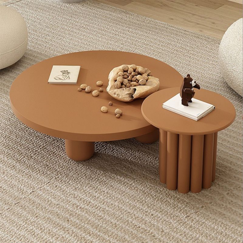 Contemporary Pedestal/4 Legs Solid Wood Round Single Coffee Table