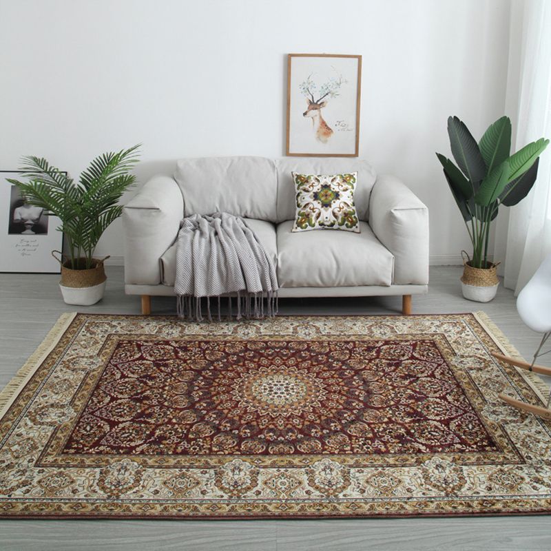 Moroccan Medallion Print Area Rug Polyester Carpet Non-Slip Backing Rug for Living Room