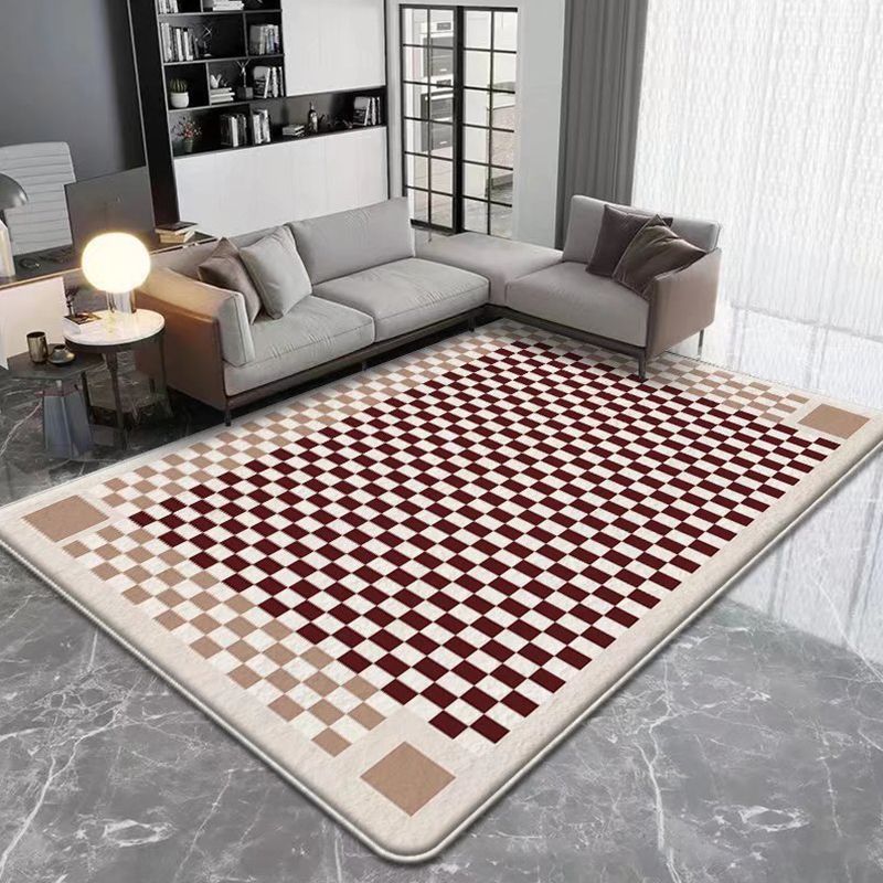 Modern Brown Rug Plaid Pattern Polyester Rug Stain Resistant Rug for Living Room