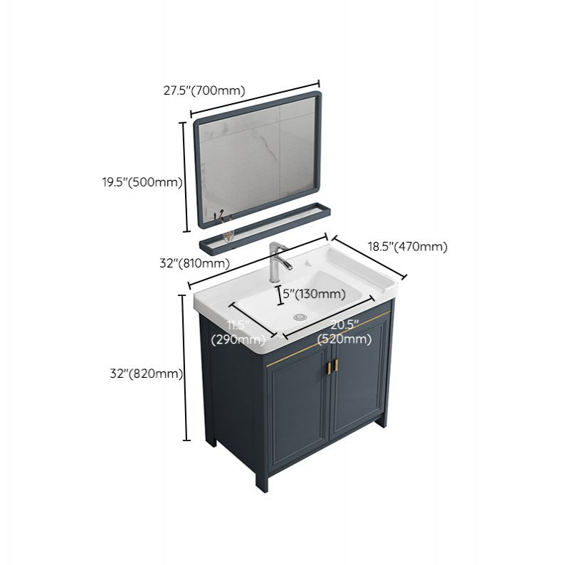 Freestanding Bath Vanity Blue Rectangle Mirror 2 Doors Bathroom Vanity with Single Sink